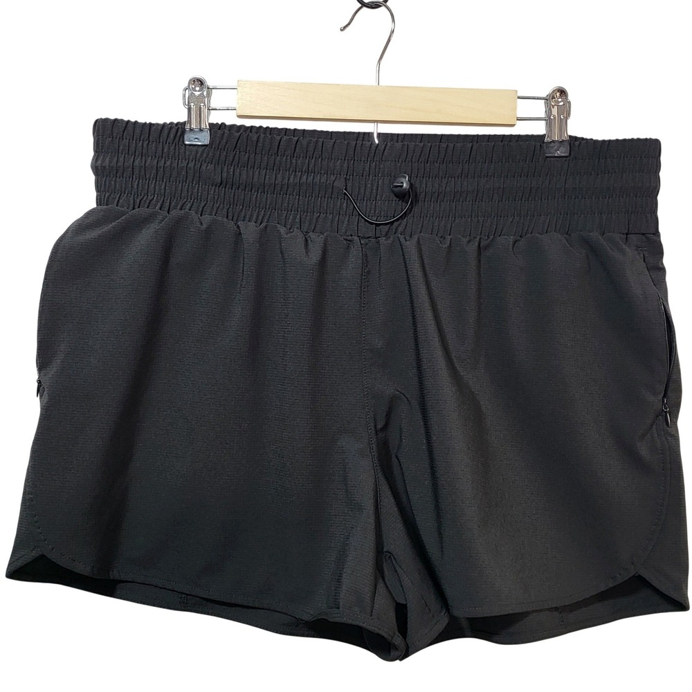 Ebb & Flow Womens XL Black Ripstop Smocked Waist Athletic Shorts Zip Pockets